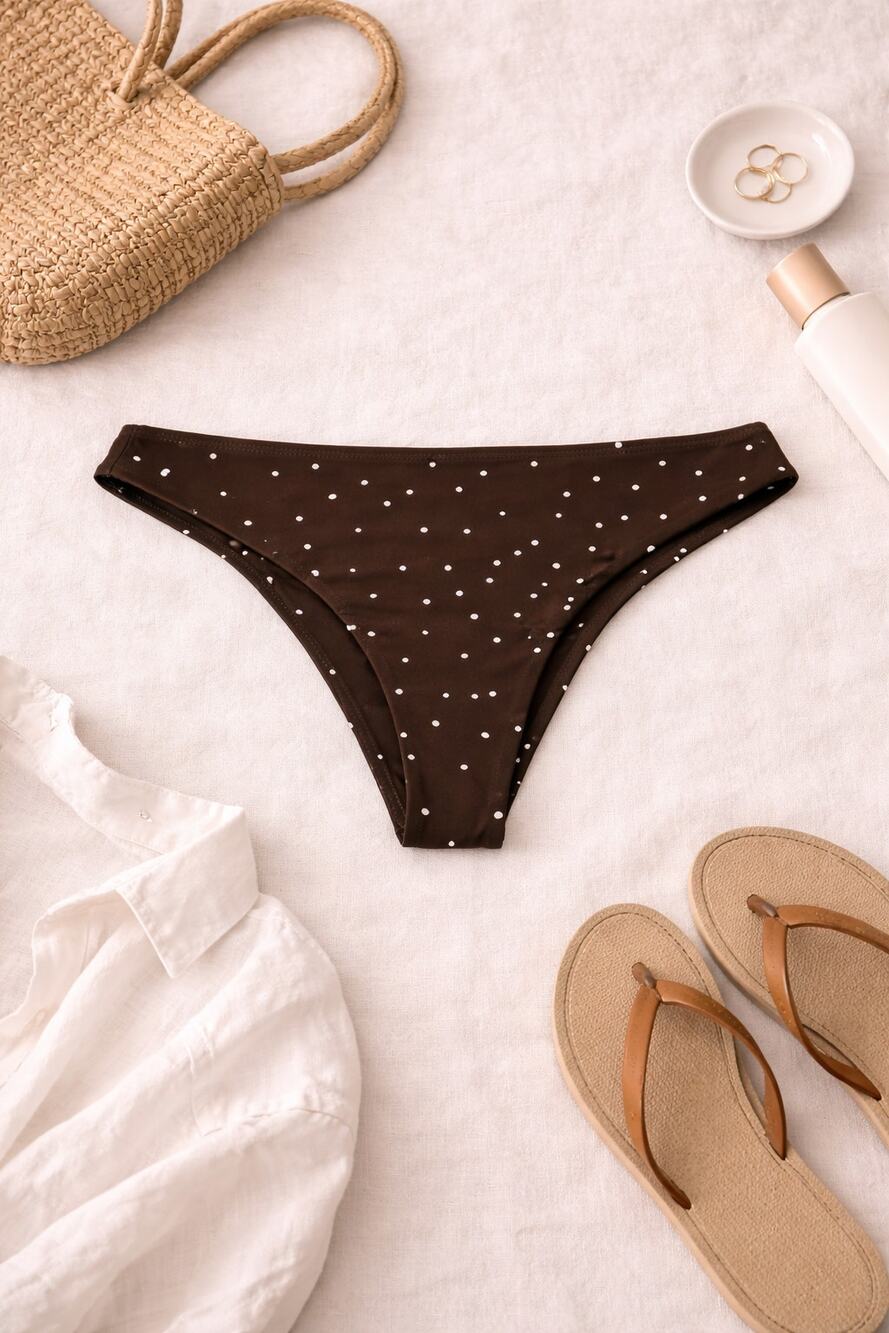 NWT Free People Stone Fox Swim Womens Roca Bikini Bottom Terra Dot Brown/White L